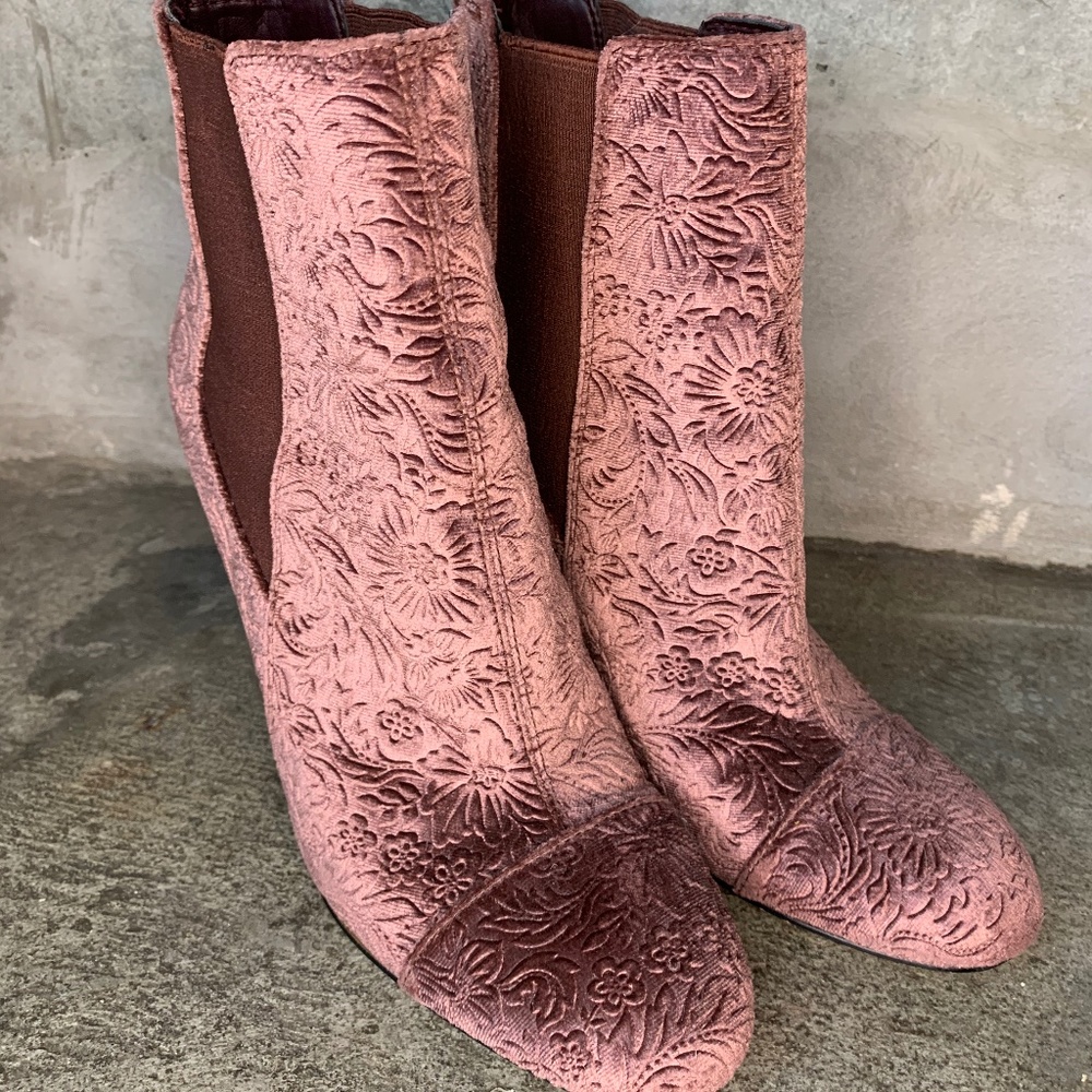 Sam Edelman Floral Print Velvet Booties, 7.5